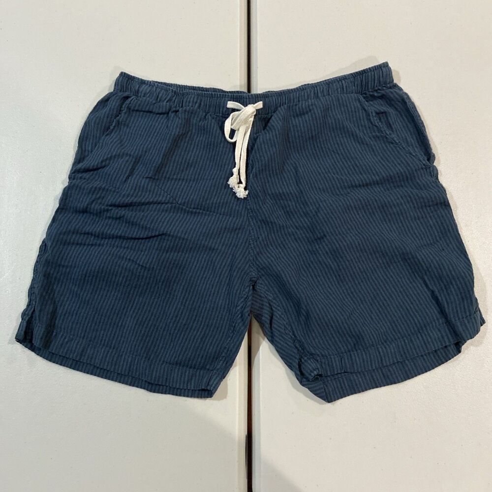 Alex Crane Bo Shorts Mens Size XL Blue 100% Linen Drawstring Made in USA